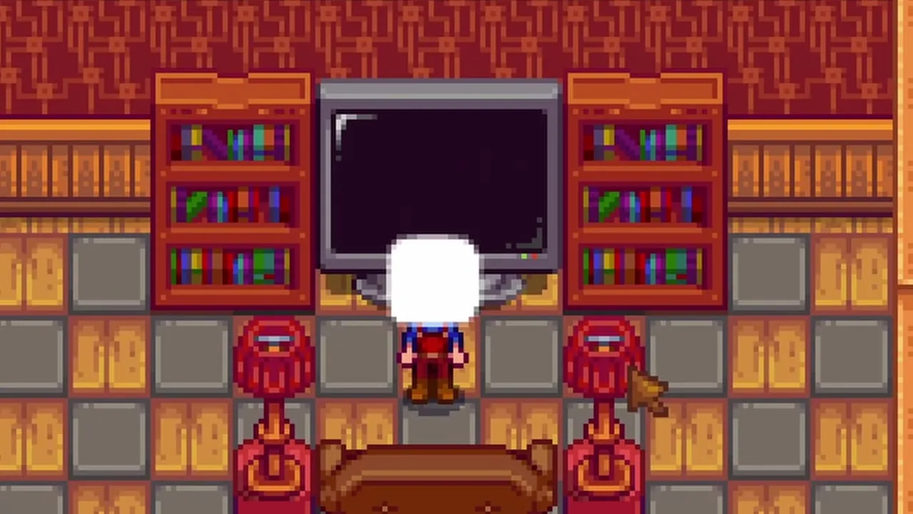 Stardew Valley: Checking the weather on the television