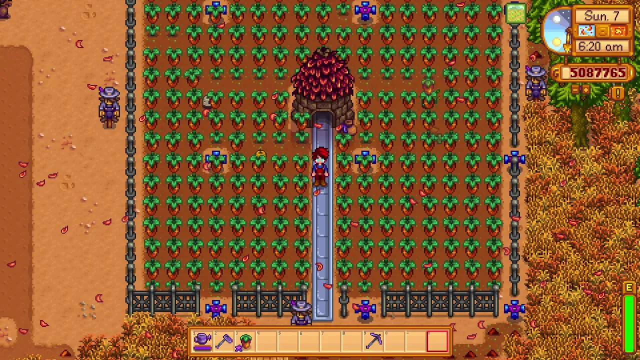 Stardew Valley: A Junimo Hut surrounded by crops