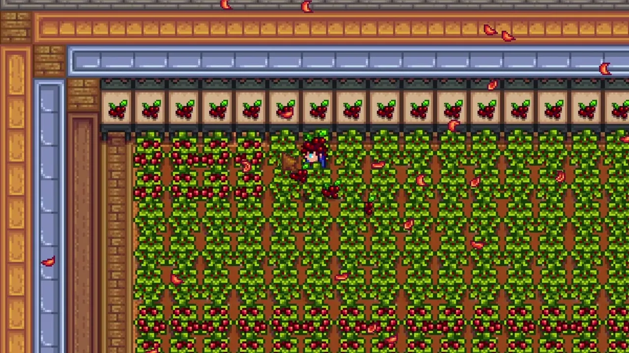 Stardew Valley: Cranberry plants growing in the greenhouse