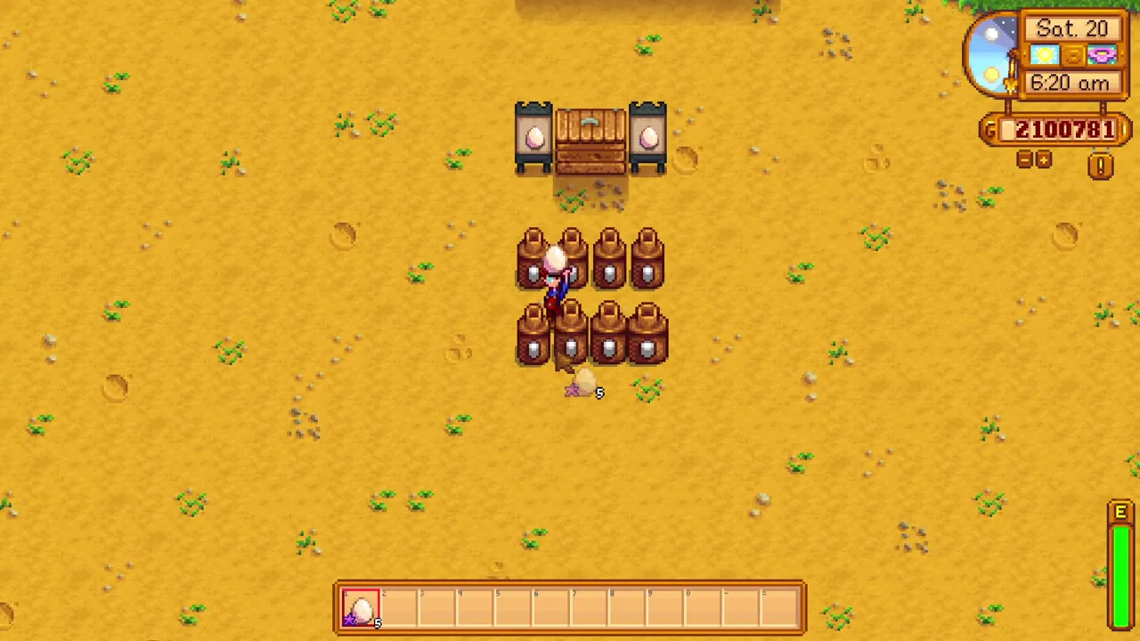 Stardew Valley: Mayonnaise Machines beside a supply chest