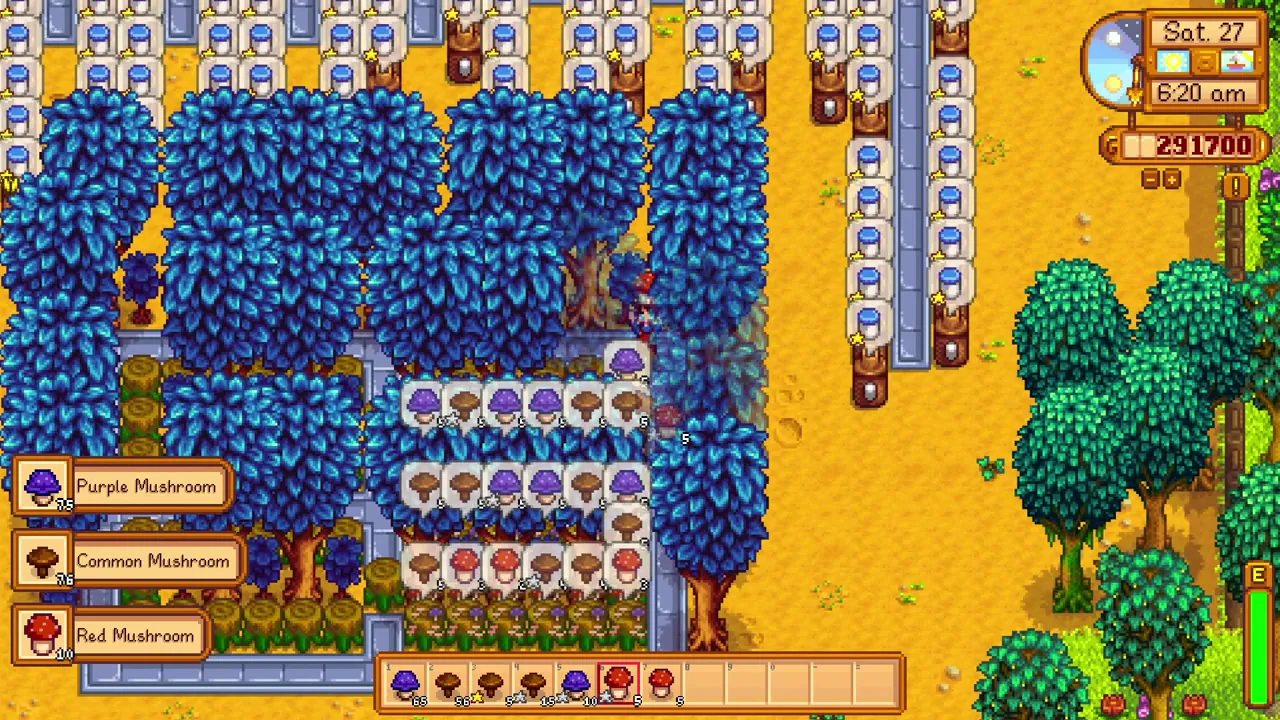 Stardew Valley: Mushroom Logs surrounded by Mystic Trees
