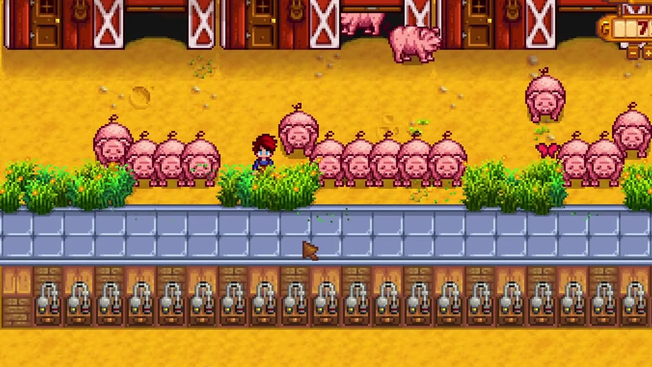 Stardew Valley: Pigs outside their barns